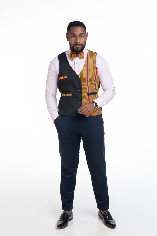 African Woven Waistcoat (Red Kikoi) - www.makula.store